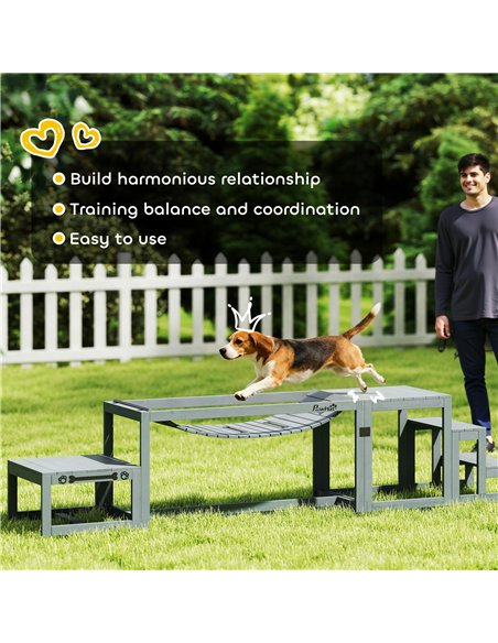 PawHut 3 Pieces Wooden Dog Agility Training Equipment with Soft Bridge, Pause Platform and Pet Stair for Outdoor, Grey - pic 195569 | FastDaddyshop