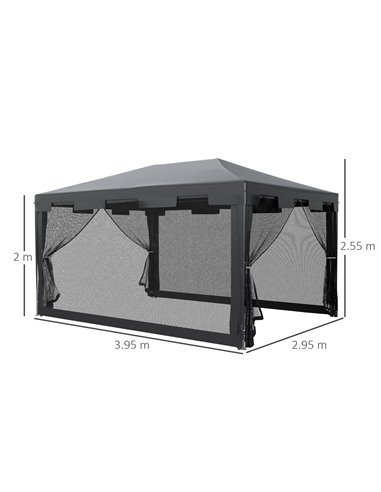 Outsunny 4x3m Gazebo Tent with Mesh Sidewalls, Dark Grey