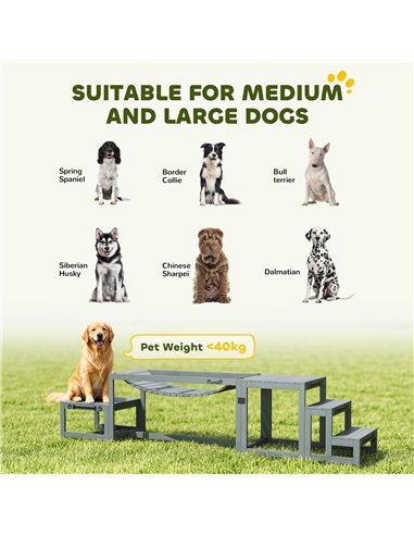 PawHut 3 Pieces Wooden Dog Agility Training Equipment with Soft Bridge, Pause Platform and Pet Stair for Outdoor, Grey