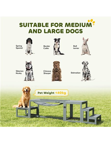 PawHut 3 Pieces Wooden Dog Agility Training Equipment with Soft Bridge, Pause Platform and Pet Stair for Outdoor, Grey - pic 195570 | FastDaddyshop