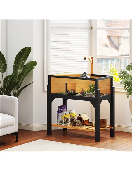 PawHut Wooden Tortoise House with Storage Shelf, Clear Observation Windows, Lamp Holder, Openable Top, Built-in Tray, Yellow - pic 195575 | FastDaddyshop