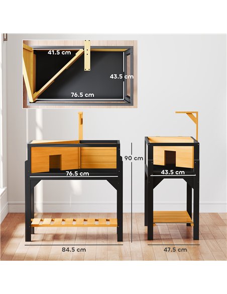 PawHut Wooden Tortoise House with Storage Shelf, Clear Observation Windows, Lamp Holder, Openable Top, Built-in Tray, Yellow - pic 195576 | FastDaddyshop