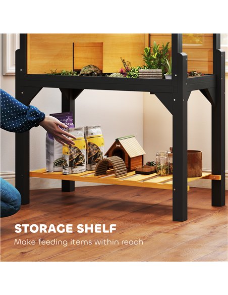 PawHut Wooden Tortoise House with Storage Shelf, Clear Observation Windows, Lamp Holder, Openable Top, Built-in Tray, Yellow - pic 195577 | FastDaddyshop