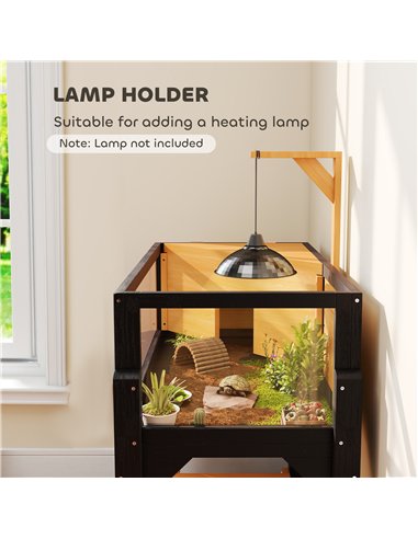 PawHut Wooden Tortoise House with Storage Shelf, Clear Observation Windows, Lamp Holder, Openable Top, Built-in Tray, Yellow