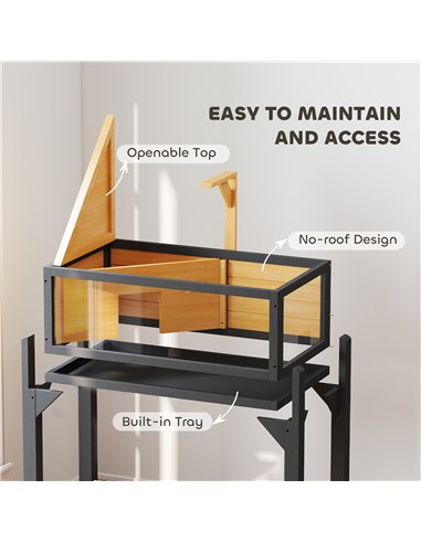 PawHut Wooden Tortoise House with Storage Shelf, Clear Observation Windows, Lamp Holder, Openable Top, Built-in Tray, Yellow