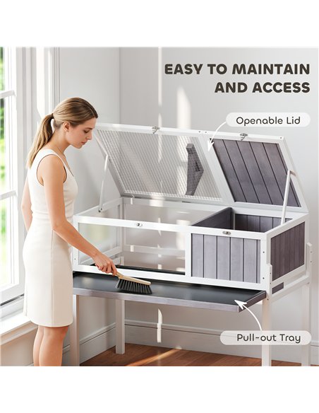 PawHut Wooden Tortoise Cage with Dual-Zone Habitat, Clear Panels, Openable Top, Metal Mesh, for Tortoises and Small Pets, Grey - pic 195587 | FastDaddyshop