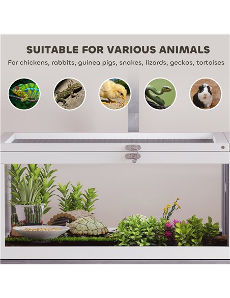 PawHut Wooden Tortoise Cage with Dual-Zone Habitat, Clear Panels, Openable Top, Metal Mesh, for Tortoises and Small Pets, Grey - pic 195590 | FastDaddyshop