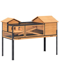 PawHut Wooden Tortoise House with Stand Legs, Clear Observation Windows, Ramps, Openable Top, Built-in Tray, Yellow