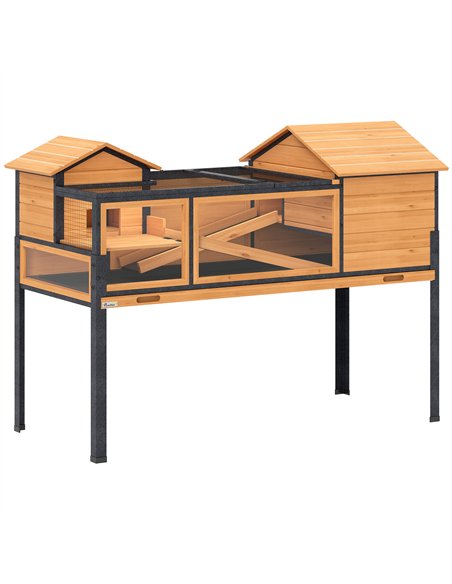 PawHut Wooden Tortoise House with Stand Legs, Clear Observation Windows, Ramps, Openable Top, Built-in Tray, Yellow - pic 195592 | FastDaddyshop