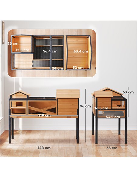 PawHut Wooden Tortoise House with Stand Legs, Clear Observation Windows, Ramps, Openable Top, Built-in Tray, Yellow - pic 195594 | FastDaddyshop