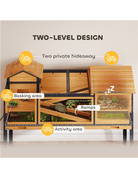 PawHut Wooden Tortoise House with Stand Legs, Clear Observation Windows, Ramps, Openable Top, Built-in Tray, Yellow - pic 195595 | FastDaddyshop
