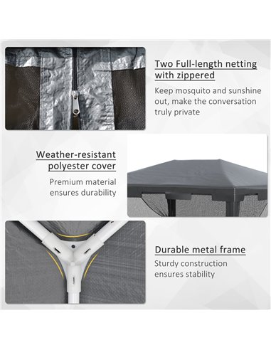 Outsunny 4 m x 3 m Gazebo Party Tent Outdoor Canopy Garden Sun Shade w/ Mesh Sidewalls, Dark Grey