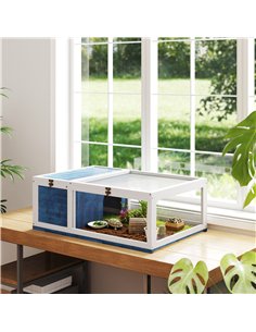 PawHut Tortoise House, Small Reptile Wooden House, with Mesh Roofs, Side Panels, for Turtles, Lizards, Geckos and Snakes 2