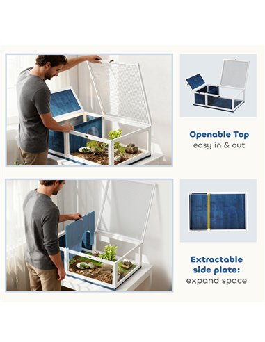 PawHut Tortoise House, Small Reptile Wooden House, with Mesh Roofs, Side Panels, for Turtles, Lizards, Geckos and Snakes