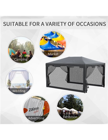 Outsunny 4 m x 3 m Gazebo Party Tent Outdoor Canopy Garden Sun Shade w/ Mesh Sidewalls, Dark Grey - pic 19561 | FastDaddyshop