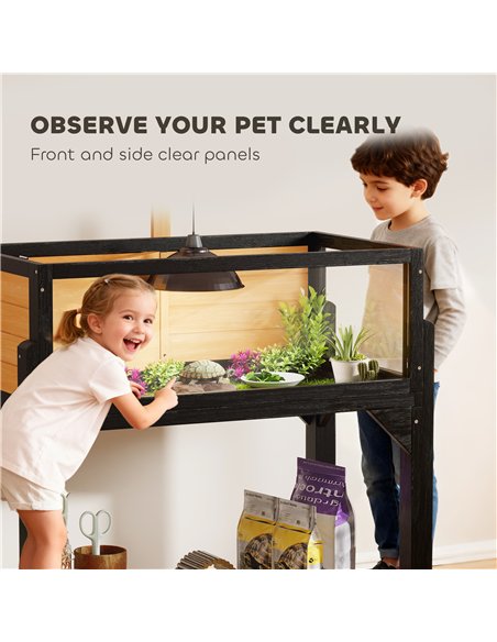 PawHut Wooden Tortoise House with Storage Shelf, Clear Observation Windows, Lamp Holder, Openable Top, Built-in Tray, Yellow - pic 195611 | FastDaddyshop