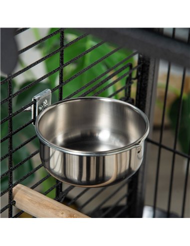 PawHut 156cm Bird Cage,Large Parrot Cage with Open Play Top, Perch, Seed Guard, Wheels, Storage Shelf, Dark Grey