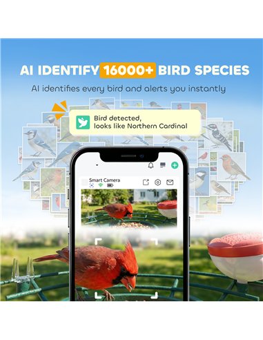 PawHut Smart Bird Feeder Camera 2K HD with AI Identifies 16,000+ Species, 2K HD Auto Capture Video, APP Instant Notifications