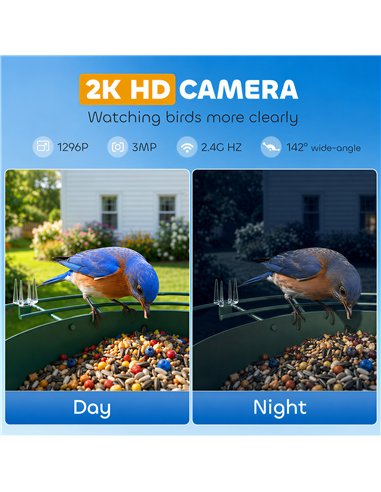 PawHut Smart Bird Feeder Camera 2K HD with AI Identifies 16,000+ Species, 2K HD Auto Capture Video, APP Instant Notifications