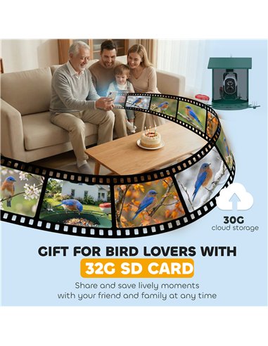 PawHut Smart Bird Feeder Camera 2K HD with AI Identifies 16,000+ Species, 2K HD Auto Capture Video, APP Instant Notifications