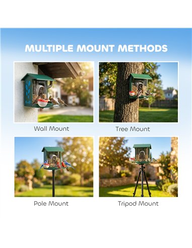 PawHut Smart Bird Feeder Camera 2K HD with AI Identifies 16,000+ Species, 2K HD Auto Capture Video, APP Instant Notifications