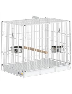 PawHut Bird Cage Foldable Portable Budgie Cage with Wooden Perch 2 Bowls for Travel 49 x 31 x 40 cm Black