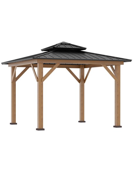 Outsunny 3.5x3.5m Hardtop Gazebo with 2-Tier Roof, Solid Wood Frame, Grey - pic 19564 | FastDaddyshop
