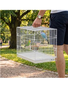 PawHut Bird Cage Foldable Portable Budgie Cage with Wooden Perch 2 Bowls for Travel 49 x 31 x 40 cm Black 2