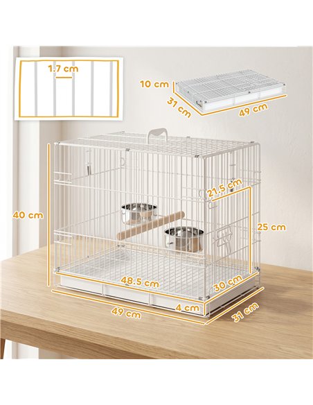PawHut Bird Cage Foldable Portable Budgie Cage with Wooden Perch 2 Bowls for Travel 49 x 31 x 40 cm Black - pic 195641 | FastDaddyshop