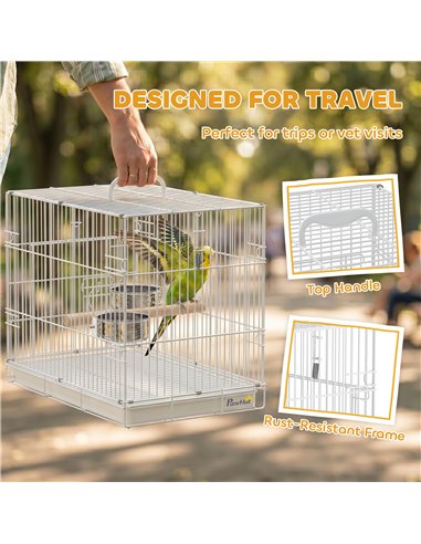 PawHut Bird Cage Foldable Portable Budgie Cage with Wooden Perch 2 Bowls for Travel 49 x 31 x 40 cm Black