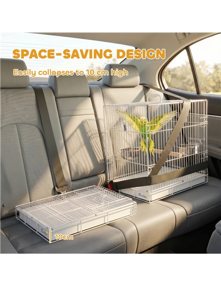 PawHut Bird Cage Foldable Portable Budgie Cage with Wooden Perch 2 Bowls for Travel 49 x 31 x 40 cm Black - pic 195643 | FastDaddyshop