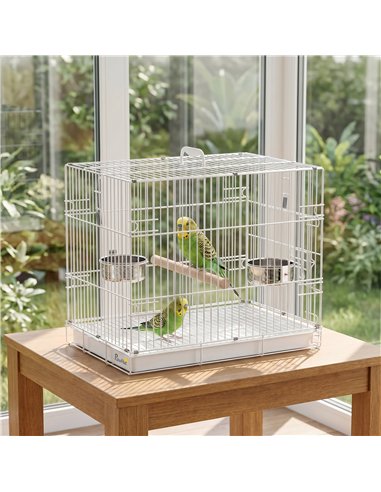 PawHut Bird Cage Foldable Portable Budgie Cage with Wooden Perch 2 Bowls for Travel 49 x 31 x 40 cm Black