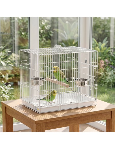 PawHut Bird Cage Foldable Portable Budgie Cage with Wooden Perch 2 Bowls for Travel 49 x 31 x 40 cm Black - pic 195646 | FastDaddyshop