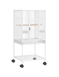 PawHut Bird Cage Detachable with Rolling Stand Parrot Cage with Storage Shelf White