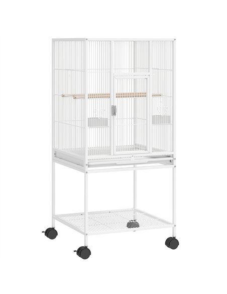 PawHut Bird Cage Detachable with Rolling Stand Parrot Cage with Storage Shelf White - pic 195648 | FastDaddyshop