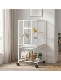 PawHut Bird Cage Detachable with Rolling Stand Parrot Cage with Storage Shelf White 2