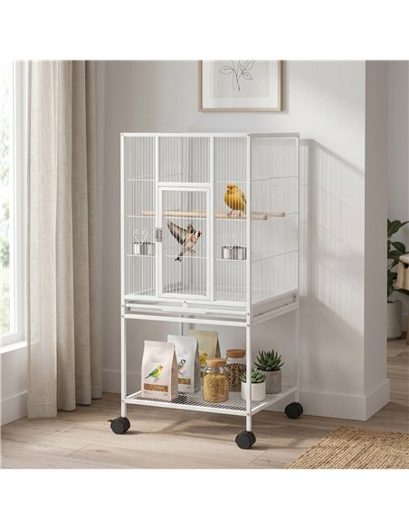 PawHut Bird Cage Detachable with Rolling Stand Parrot Cage with Storage Shelf White - pic 195649 | FastDaddyshop