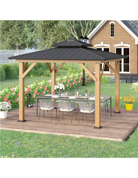 Outsunny 3.5x3.5m Hardtop Gazebo with 2-Tier Roof, Solid Wood Frame, Grey - pic 19565 | FastDaddyshop
