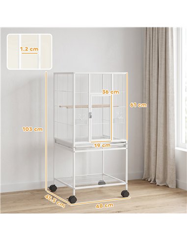 PawHut Bird Cage Detachable with Rolling Stand Parrot Cage with Storage Shelf White