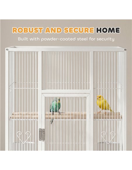 PawHut Bird Cage Detachable with Rolling Stand Parrot Cage with Storage Shelf White - pic 195651 | FastDaddyshop