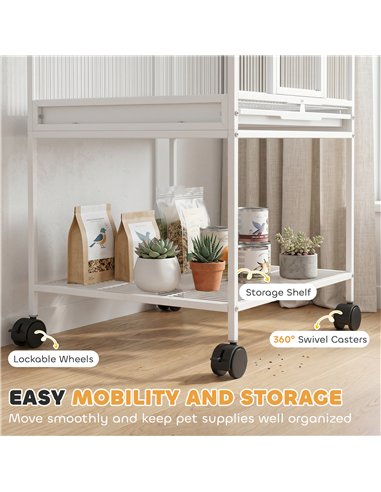 PawHut Bird Cage Detachable with Rolling Stand Parrot Cage with Storage Shelf White