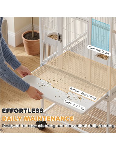 PawHut Bird Cage Detachable with Rolling Stand Parrot Cage with Storage Shelf White