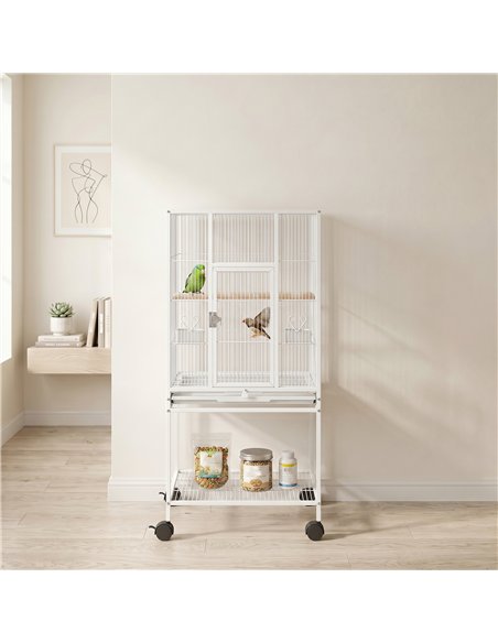 PawHut Bird Cage Detachable with Rolling Stand Parrot Cage with Storage Shelf White - pic 195655 | FastDaddyshop