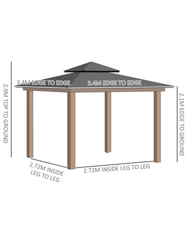 Outsunny 3.5x3.5m Hardtop Gazebo with 2-Tier Roof, Solid Wood Frame, Grey