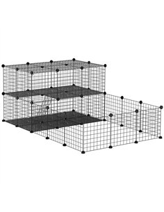 PawHut Pet Playpen with Door, Guinea Pigs Metal Mesh Cage for Small Animal, Chinchilla, 175 x 105 x 70 CM, Black