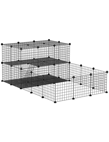 PawHut Pet Playpen with Door, Guinea Pigs Metal Mesh Cage for Small Animal, Chinchilla, 175 x 105 x 70 CM, Black - pic 195666 | FastDaddyshop