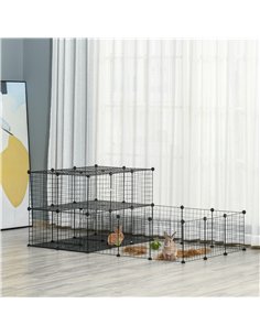 PawHut Pet Playpen with Door, Guinea Pigs Metal Mesh Cage for Small Animal, Chinchilla, 175 x 105 x 70 CM, Black 2