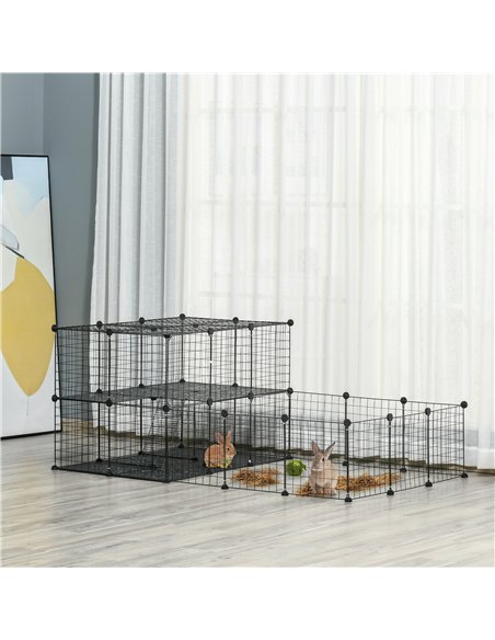 PawHut Pet Playpen with Door, Guinea Pigs Metal Mesh Cage for Small Animal, Chinchilla, 175 x 105 x 70 CM, Black - pic 195667 | FastDaddyshop