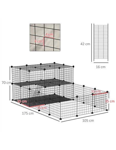 PawHut Pet Playpen with Door, Guinea Pigs Metal Mesh Cage for Small Animal, Chinchilla, 175 x 105 x 70 CM, Black - pic 195668 | FastDaddyshop