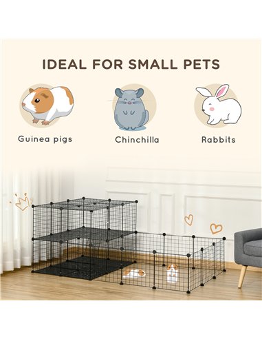 PawHut Pet Playpen with Door, Guinea Pigs Metal Mesh Cage for Small Animal, Chinchilla, 175 x 105 x 70 CM, Black